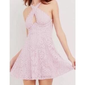 For Love & Lemons Sm Carmela Dress Halter Victorian Lace Corset Underwire Pink